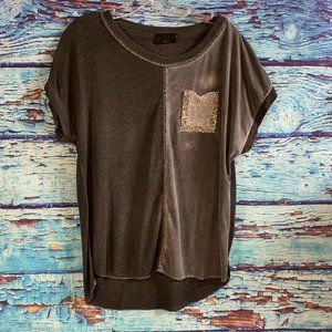 Elissia Distressed and Embellished Mixed Media T-Shirt